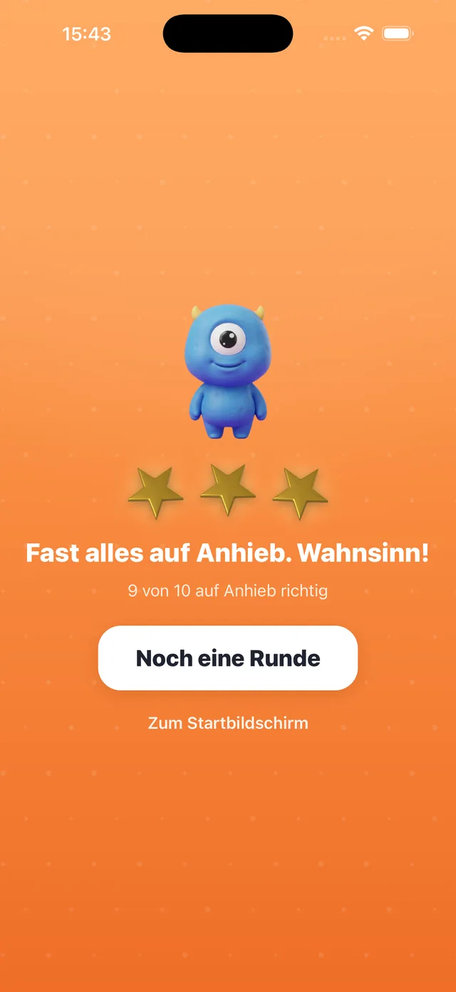 Rückmeldung nach einer Runde mit drei Sternen